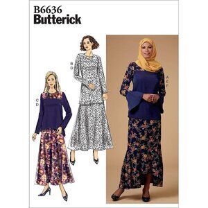 Butterick‎ Sewing Pattern 6636 Blouse Scarf Skirt Misses Size 6-14 UNCUT